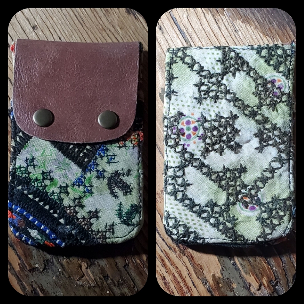 🍳🧠 Free People Boho Embroidered Repurposed vtg banjara hippie Wallet card case